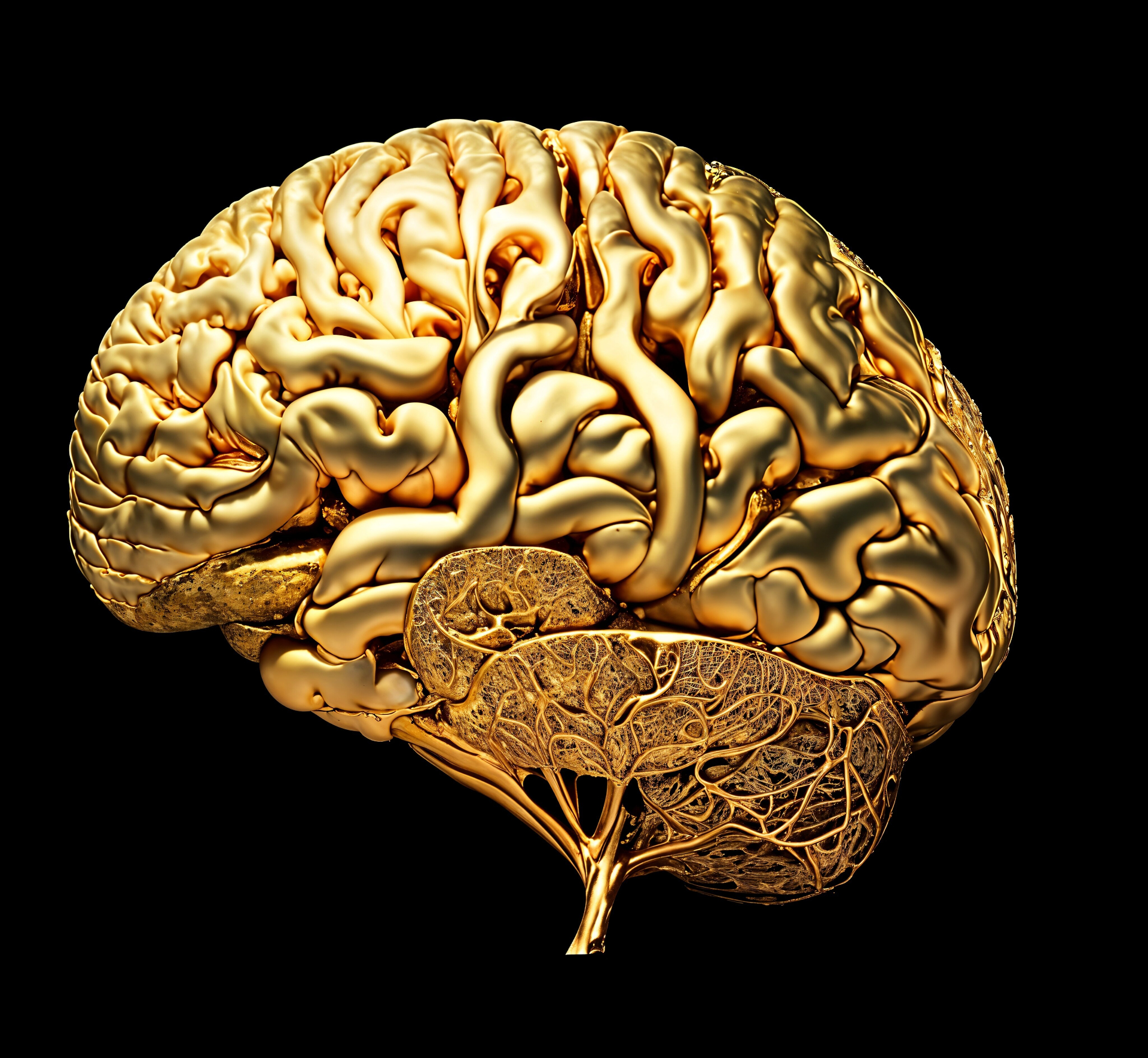Golden anatomical brain representing God Mind AI